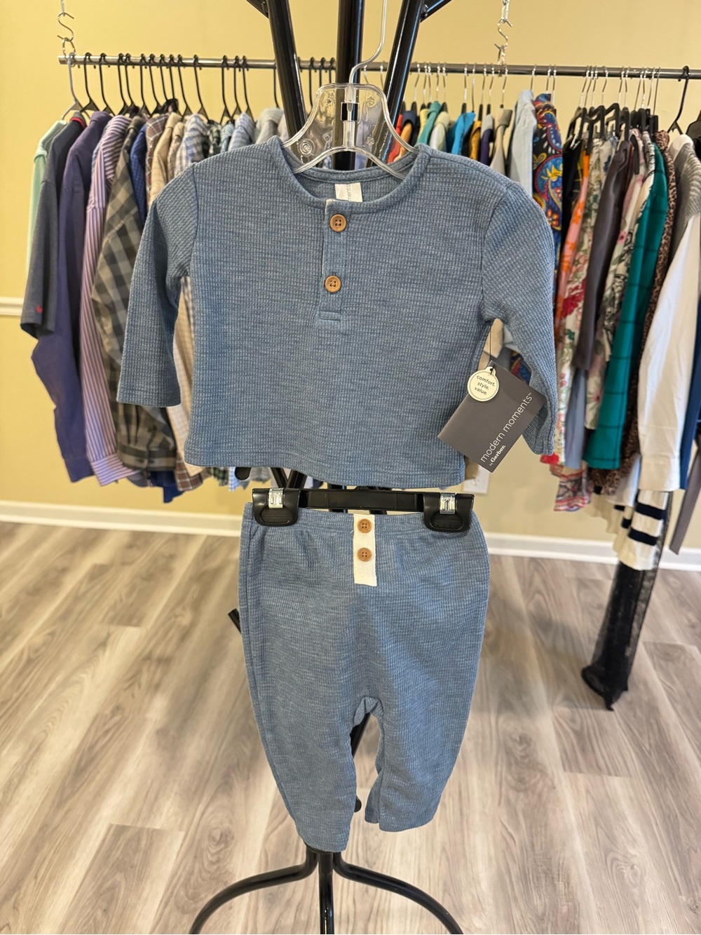 Source Unknown Blue Waffle Knit Kids Matching Set